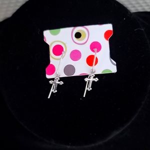 Small Silver Childs Cross Dangle Earrings
